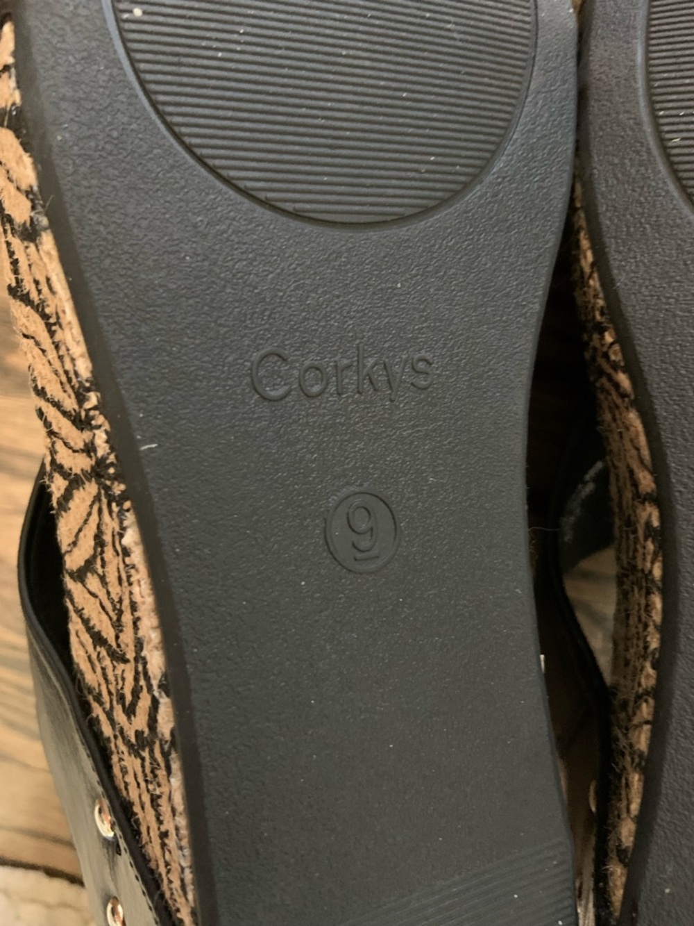 Corkys Black Carley Open-Toe Slingback Wedge Sandals Floral Wrap Cork - Picture 10 of 10